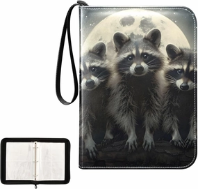 4 Pockets Trading Card Album Holder Book Folder Sports Card Binder Cute Raccoons 400 Double Side Pockets for 3 Ring Binder Zipper