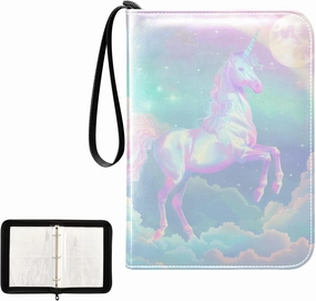 4 Pockets Trading Card Album Holder Book Folder Sports Card Binder Cute Unicorn Moon 400 Double Side Pockets for 3 Ring Binder Zipper