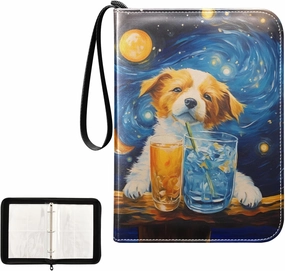 4 Pockets Trading Card Album Holder Book Folder Sports Card Binder Dog Galaxy Cute 400 Double Side Pockets for 3 Ring Binder Zipper