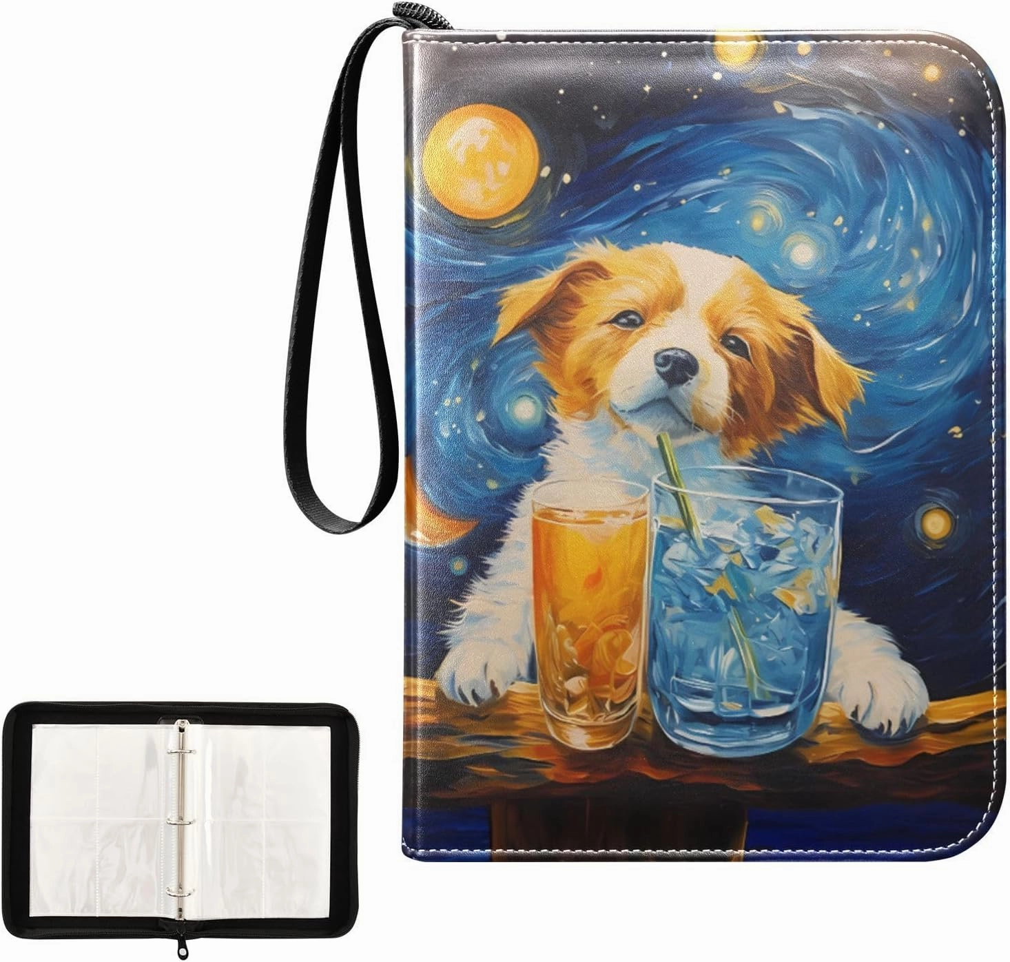 4 Pockets Trading Card Album Holder Book Folder Sports Card Binder Dog Galaxy Cute 400 Double Side Pockets for 3 Ring Binder Zipper