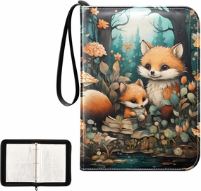 4 Pockets Trading Card Album Holder Book Folder Sports Card Binder Fox Cute 400 Double Side Pockets for 3 Ring Binder Zipper