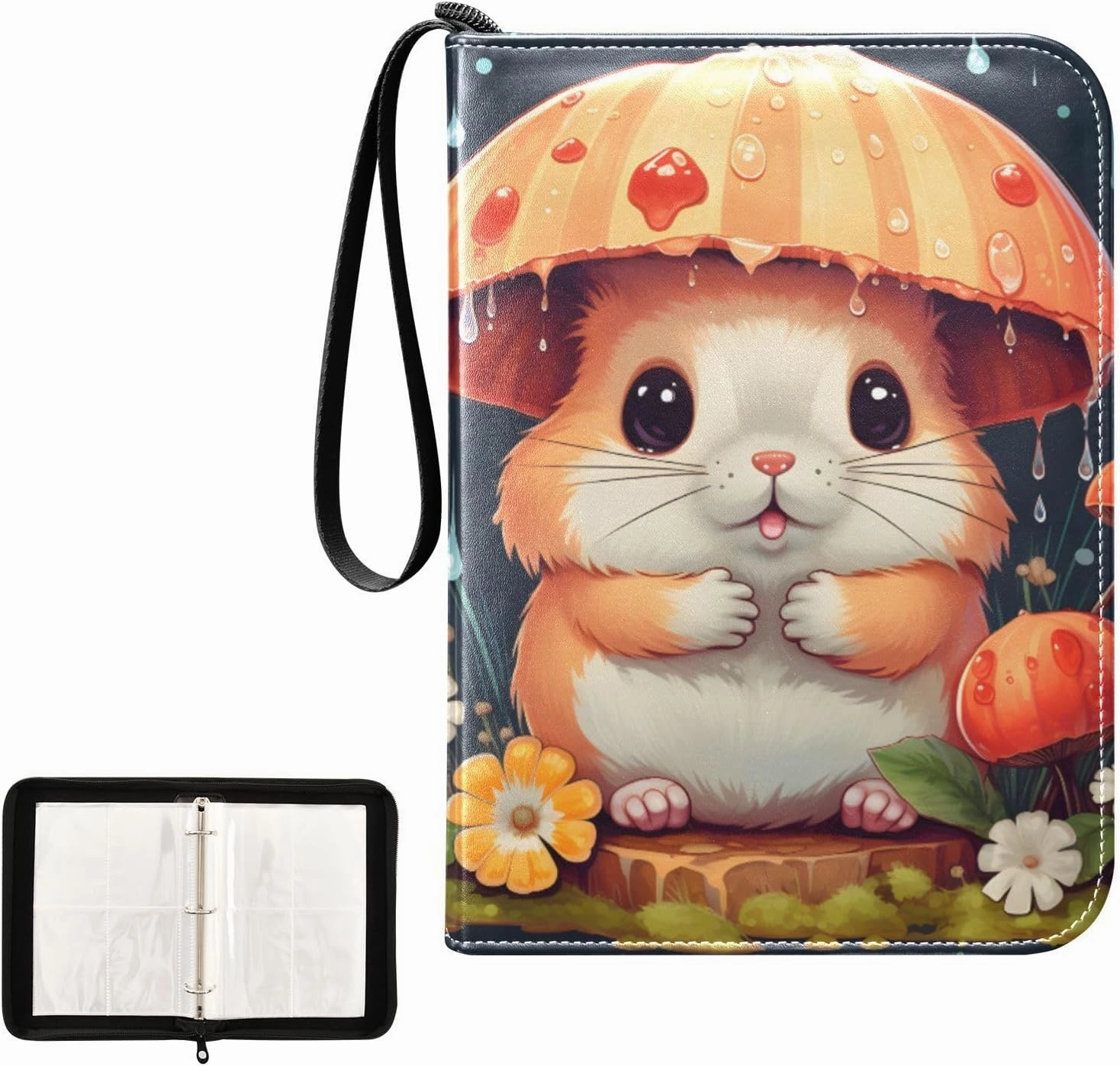 4 Pockets Trading Card Album Holder Book Folder Sports Card Binder Hamster Cute 400 Double Side Pockets for 3 Ring Binder Zipper