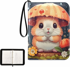 4 Pockets Trading Card Album Holder Book Folder Sports Card Binder Hamster Cute 400 Double Side Pockets for 3 Ring Binder Zipper