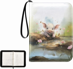4 Pockets Trading Card Album Holder Book Folder Sports Card Binder Pig Cute 2 400 Double Side Pockets for 3 Ring Binder Zipper