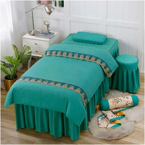 4pcs Beauty Salon Bedding Massage Spa Cover Sets Beauty Bedspread Four-Piece Simple Chinese Style Beauty Salon Special Bedding Massage Bed Cover(Green,80 * 190cm)