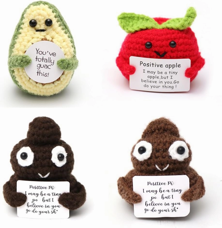 4PCS Mini Funny Positive Crochet Animals Bulk Emotional Support Plushies Handmade Emotional Support Crochet Animals Inspirational Gifts for Women Men Employee Appreciation Gifts Bulk