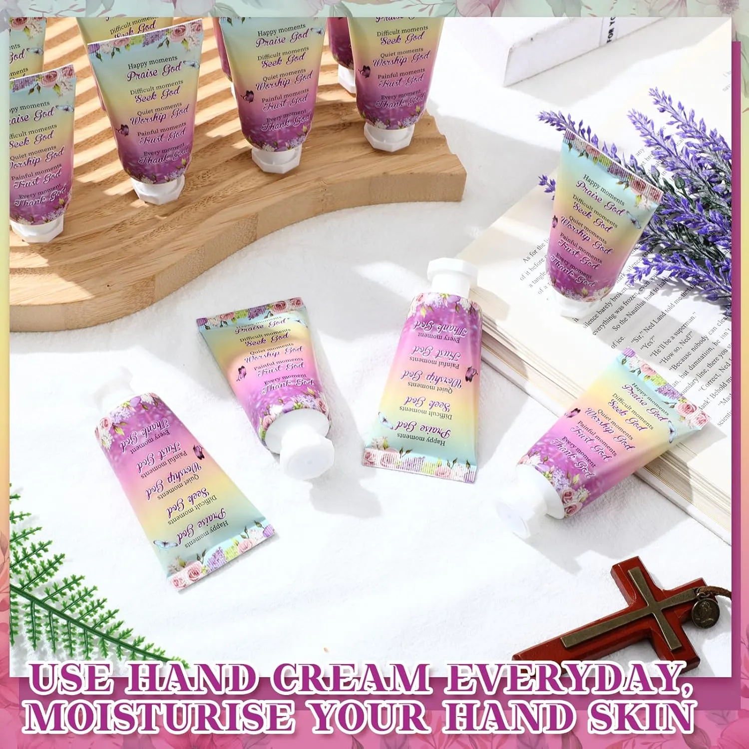50 Pack Christian Hand Lotion Bulk Gifts for Women Mother Day Bible Mini Travel Hand Lotion Bulk for Stocking Stuffers Gifts Women Church Appreciation Teachers Coworkers(Rose)