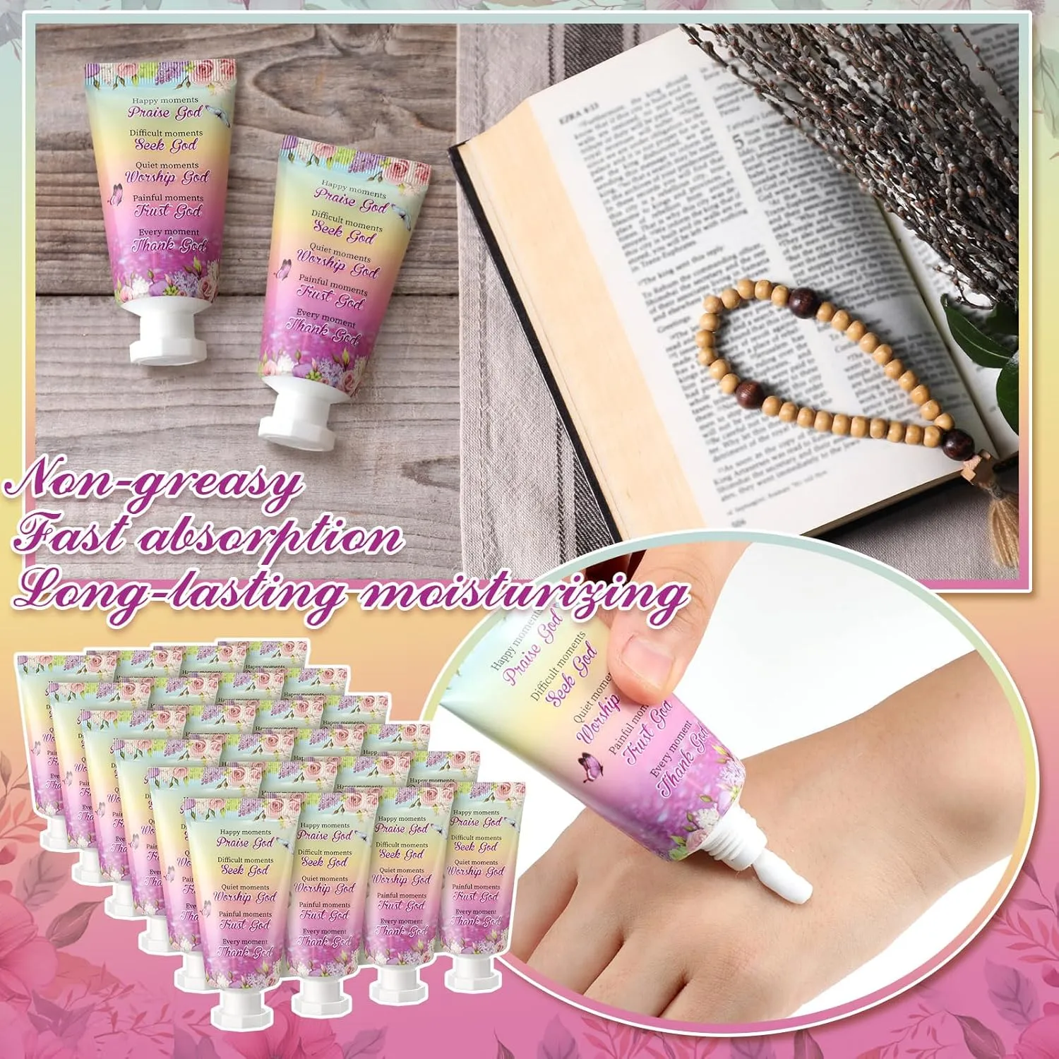 50 Pack Christian Hand Lotion Bulk Gifts for Women Mother Day Bible Mini Travel Hand Lotion Bulk for Stocking Stuffers Gifts Women Church Appreciation Teachers Coworkers(Rose)