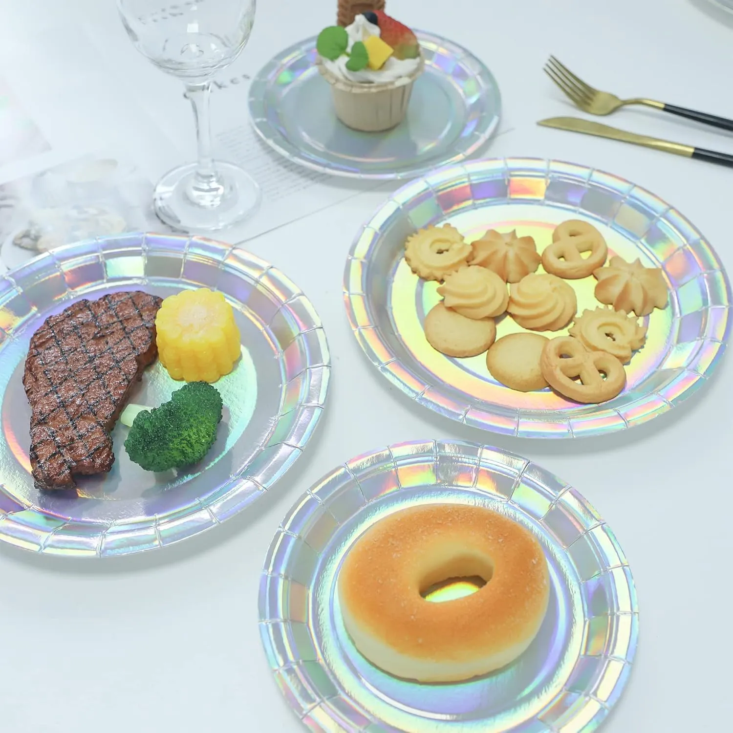 50 Pack Holographic Paper Plates Iridescent Foil Disposable Plates 7" and 9" Holographic Party Dinner Plates Round Lunch Dessert Paper Plate for Birthday Wedding Baby Shower Dining Picnic BBQ