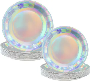 50 Pack Holographic Paper Plates Iridescent Foil Disposable Plates 7" and 9" Holographic Party Dinner Plates Round Lunch Dessert Paper Plate for Birthday Wedding Baby Shower Dining Picnic BBQ