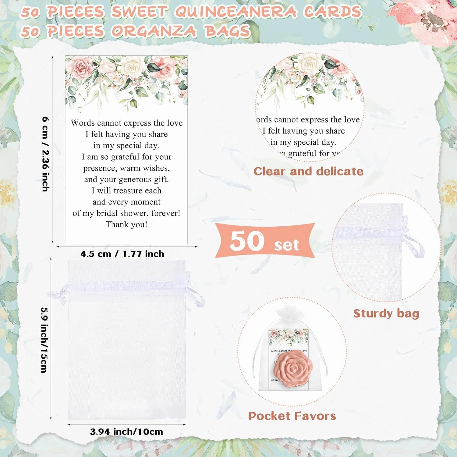 50 Sets Bridal Shower Party Favors for Guests Small Rose Compact Mirror Bulk Wedding Favors Thank You Cards and Organza Bags Wedding Party Guests Souvenir Gift (Pink Champagne)