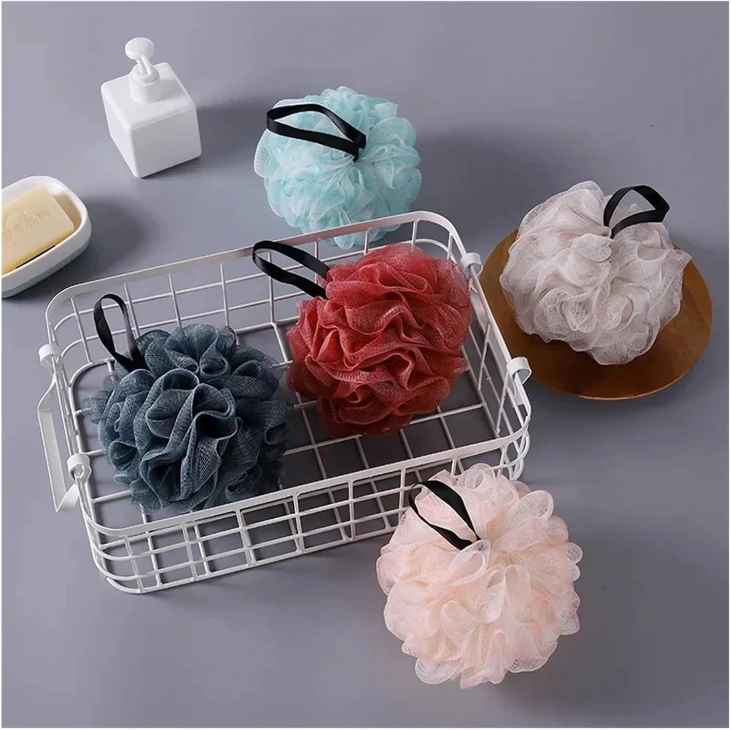 5pcs Bath Flower Soft Shower Mesh Foaming Sponge Bath Bubble Ball Skin Clean Tool Bathroom Accessory(DEEP Blue)