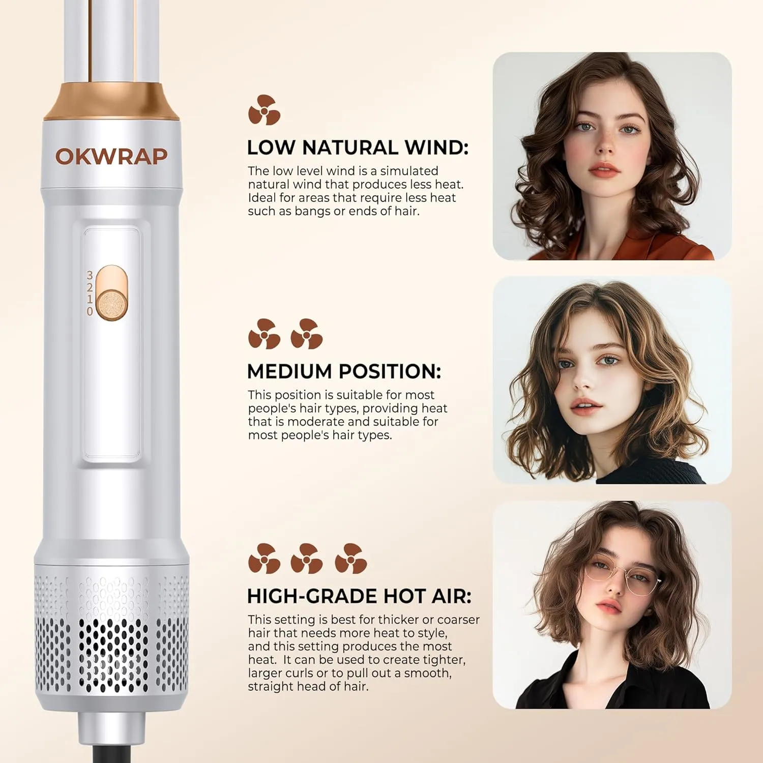 6 in ONE Blow Dryer Brush,Air Curling Iron Round Brush for Blow Out 1000W,Ionic Hair Dryer Brush for Women, Blowout Brush Air Styler Curler
