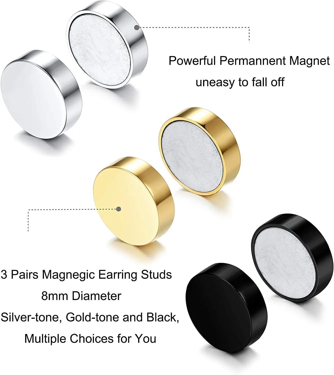 6 Pairs Stainless Hoop Earrings Magnetic Fake Gauges Ear Studs Non-pierced Clip On Huggie Cuff Earrings Set for Men Women