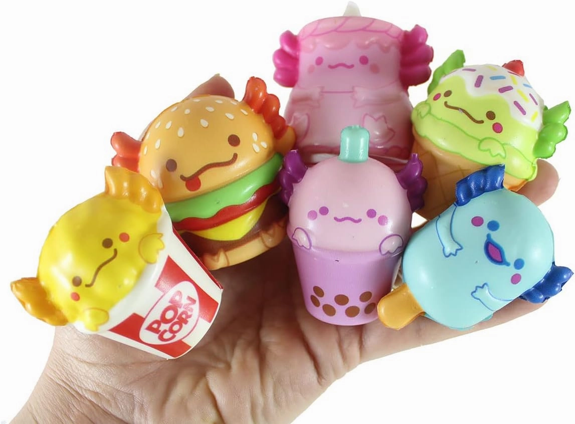6 Mini 2" Food Axolotl Slow Rise Squishy Toys - Memory Foam Party Favors, Fidgets, Prizes, OT (All 6 Axolotls)