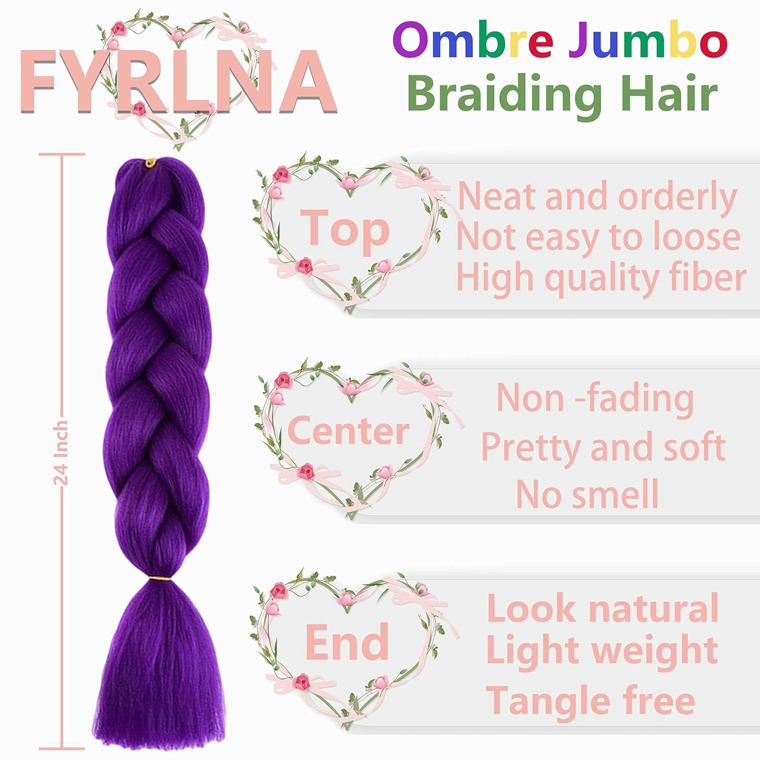 6 Packs 24 Inch Jumbo Braiding Hair Soft High Temperature Resistance Synthetic Hair Extensions for Women 24 Inch Ombre Jumbo Braiding Hair Twist Crochet Braids Hair (24 Inch (Pack of 6), Dark Purple)