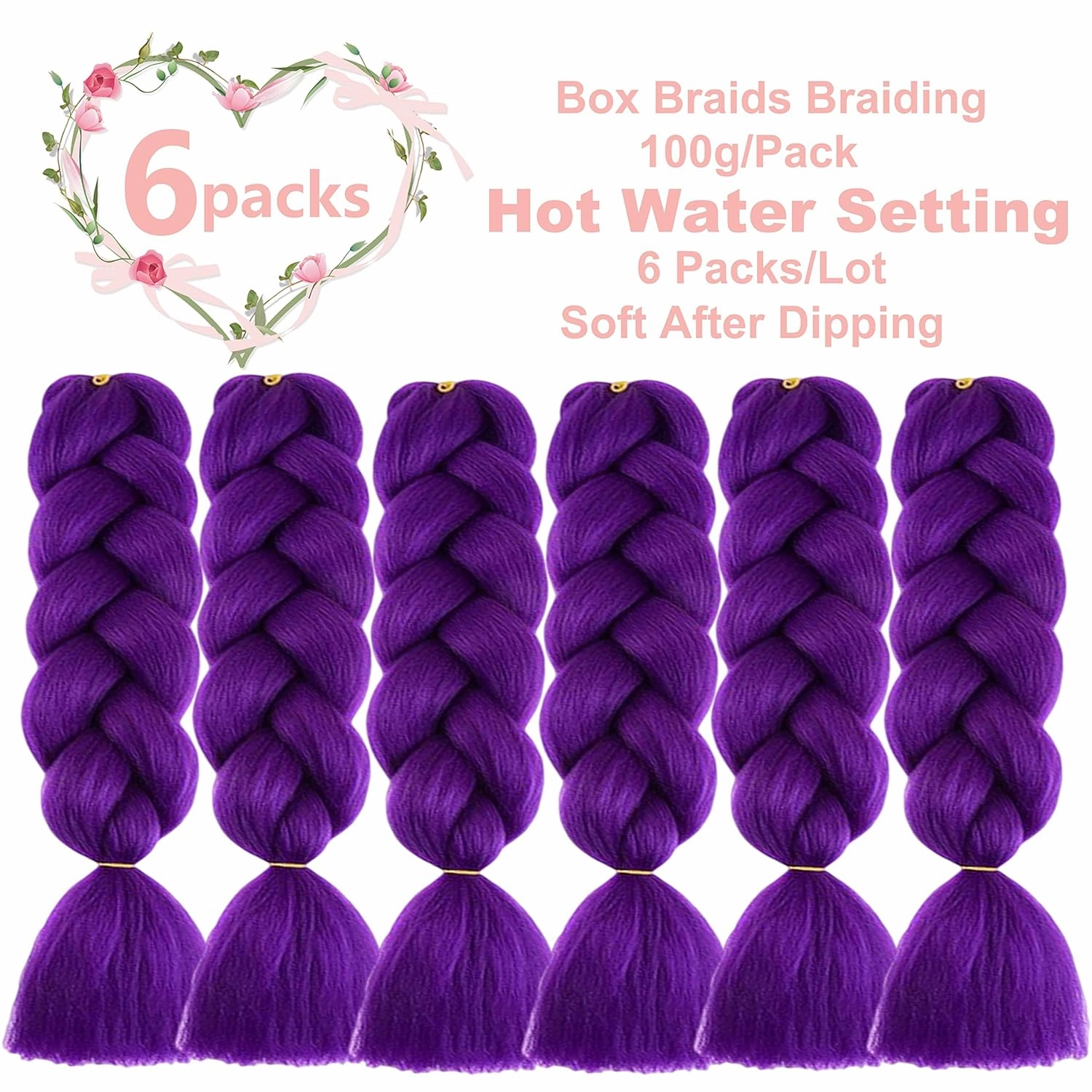 6 Packs 24 Inch Jumbo Braiding Hair Soft High Temperature Resistance Synthetic Hair Extensions for Women 24 Inch Ombre Jumbo Braiding Hair Twist Crochet Braids Hair (24 Inch (Pack of 6), Dark Purple)