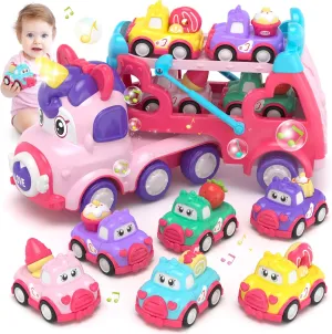 7 in 1 Unicorn Carrier Truck Toy for 1 2 Year Old Girl Car with Light & Music, Princess Toddler Girl Toys Age 2 3, Girl Car Toys for 1 2 3 Year Old Birthday Gifts Christmas for Baby Girl