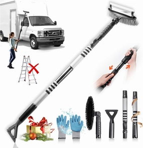 72" Extendable Snow Removal for Car, 3 in 1 Ice Scrapers and Snow Brush with Squeegee for Car Windshield with Foam Grip and 270° Pivoting Brush Head for Car, Truck, SUV, Van,RV,Xmas Gifts