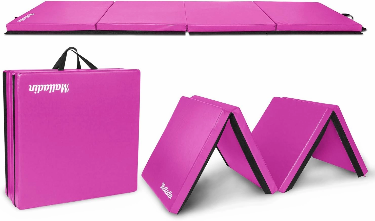8' Folding Gymnastics Gym Exercise Aerobics Mat, 8ft x 2ft x 2in PU Leather Tumbling Mats with Hook & Loop Fastener for Stretching Yoga Cheerleading Martial Arts