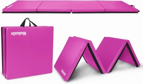 8' Folding Gymnastics Gym Exercise Aerobics Mat, 8ft x 2ft x 2in PU Leather Tumbling Mats with Hook & Loop Fastener for Stretching Yoga Cheerleading Martial Arts