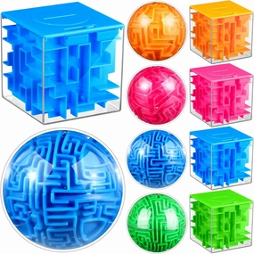 8 Pcs Brain Puzzles Include 4 Pcs 3D Maze Ball 4 Money Holder Cube Maze Puzzle Brain Games Educational Toys Maze Puzzle Cube for Adults, Students and Hard Challenges Game Lover