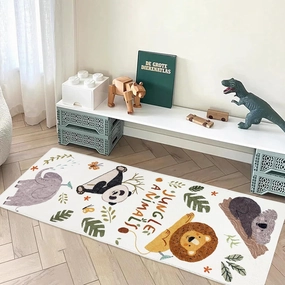 ABREEZE Kids Runner Rug 5.3FT,Animals Area Rug Play Mat for Kids Non Skid Washable Animal Throw Rugs Cute Cartoon Floor Carpet for Living Bedroom Study Nursery Dorm 2'x5.3',White