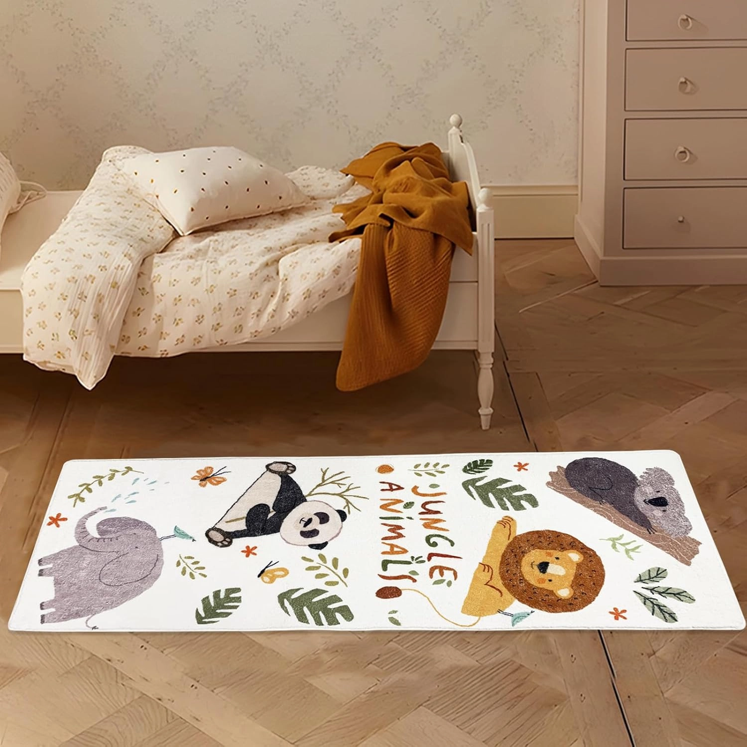 ABREEZE Kids Runner Rug 5.3FT,Animals Area Rug Play Mat for Kids Non Skid Washable Animal Throw Rugs Cute Cartoon Floor Carpet for Living Bedroom Study Nursery Dorm 2'x5.3',White