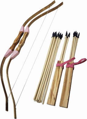 Adventure Awaits! - 2-Pack Handmade Girls Wooden Bow and Arrow Set - 20 Wood Arrows and 2 Quivers - for Outdoor Play