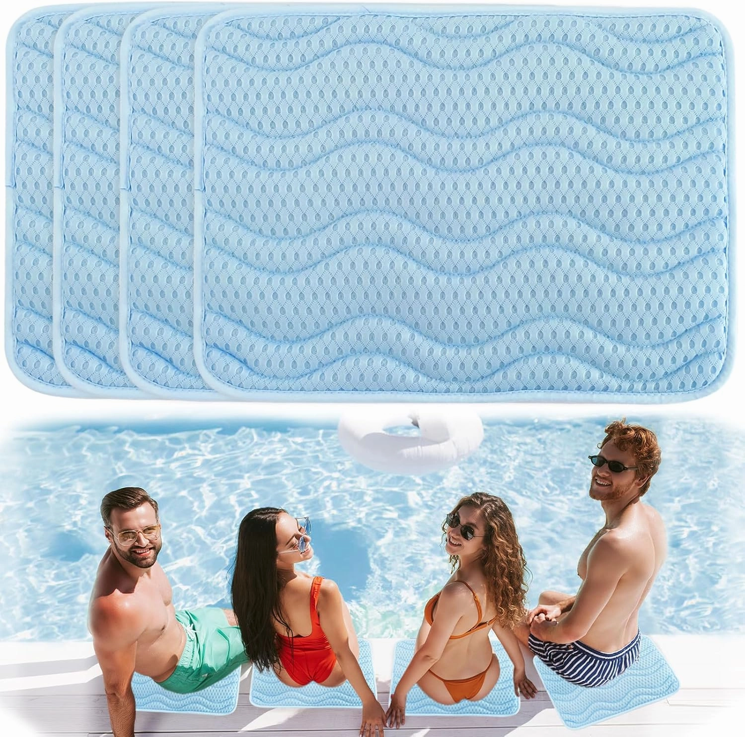 AEROiVi 4 Pack Poolside Seats for Edge of Pool, Soft 3D Mesh Pad Poolside Cushion, Breathable Quick Dry Non-Slip Poolside Mats