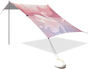 Aesthetic Blush Swan Beach Tent & Canopy UPF50 Water-Resistant Shade Sun Shelter with Sturdy Poles, Sandbags and Shovel for Camping, Fishing, Backyard Fun