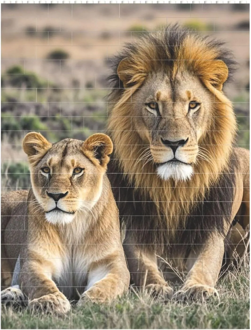 African Lion and Lioness Building Block Puzzle Personalized Building Bricks for Adults Square Shaped Block Puzzle Building Valentine's Day Gifts for Home Decor Brick Puzzle