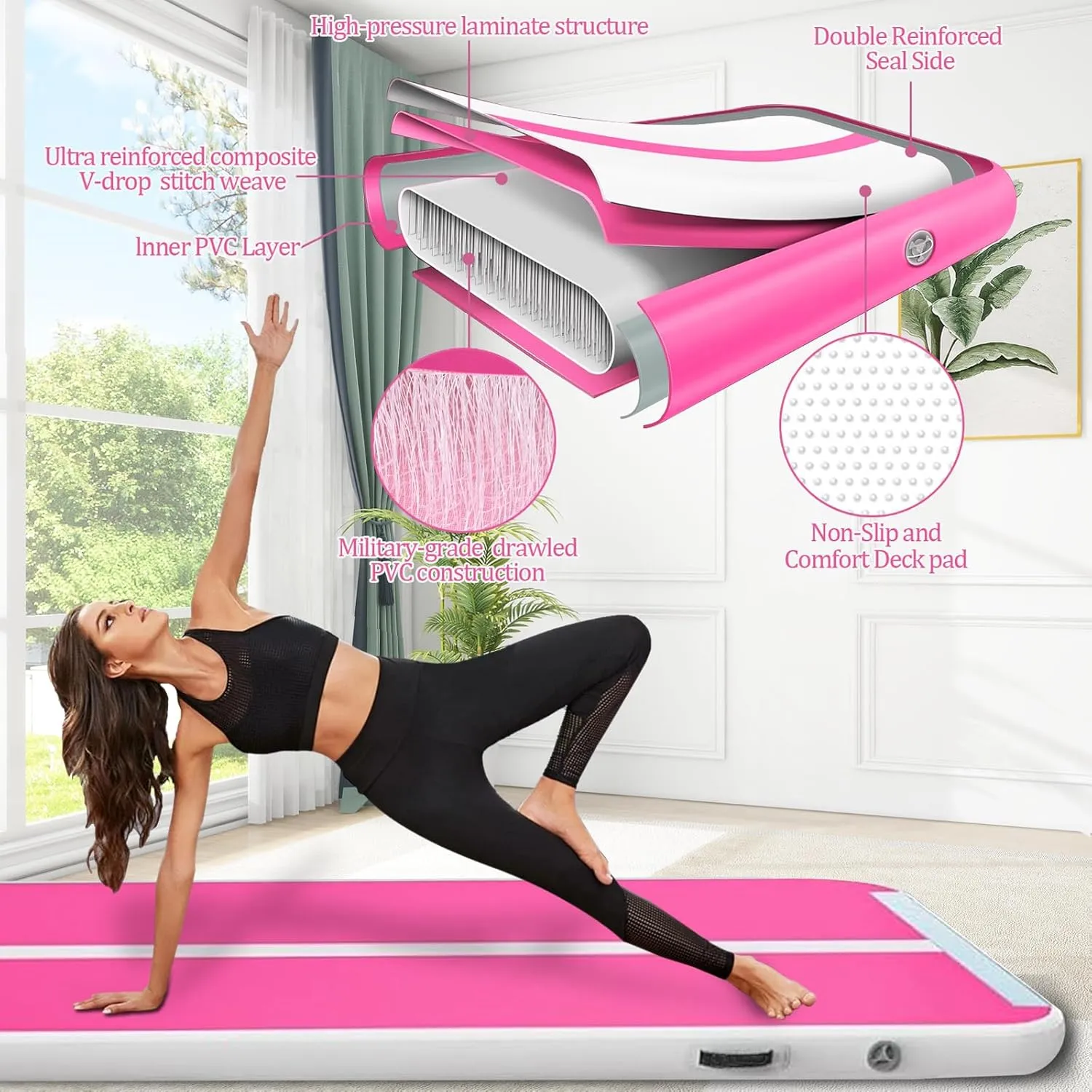 Air Mat Tumble Track, Gymnastics Mats Tumbling Track with Electric Air Pump for Home Use Cheerleading Training Kids Gym Yoga