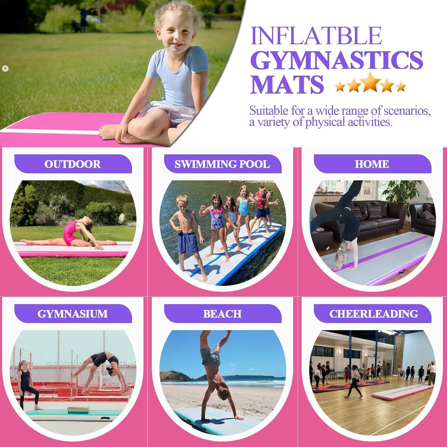 Air Mat Tumble Track, Gymnastics Mats Tumbling Track with Electric Air Pump for Home Use Cheerleading Training Kids Gym Yoga