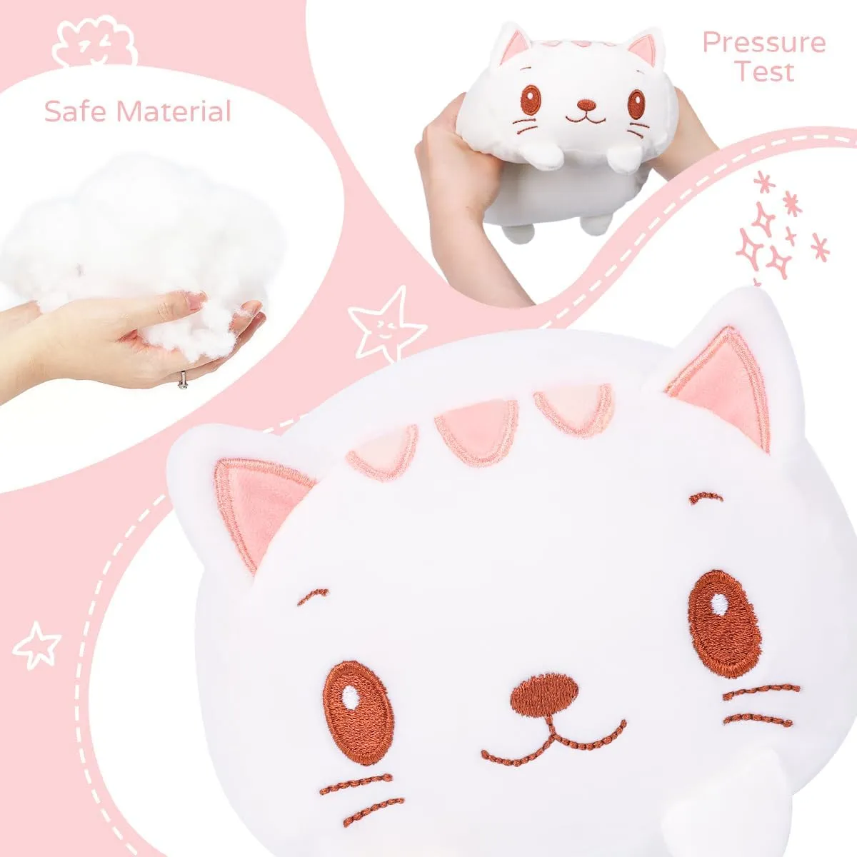 AIXINI 23.6 inch Cute White Cat Plush Stuffed Animal Cylindrical Body Pillow,Super Soft Cartoon Hugging Toy Gifts