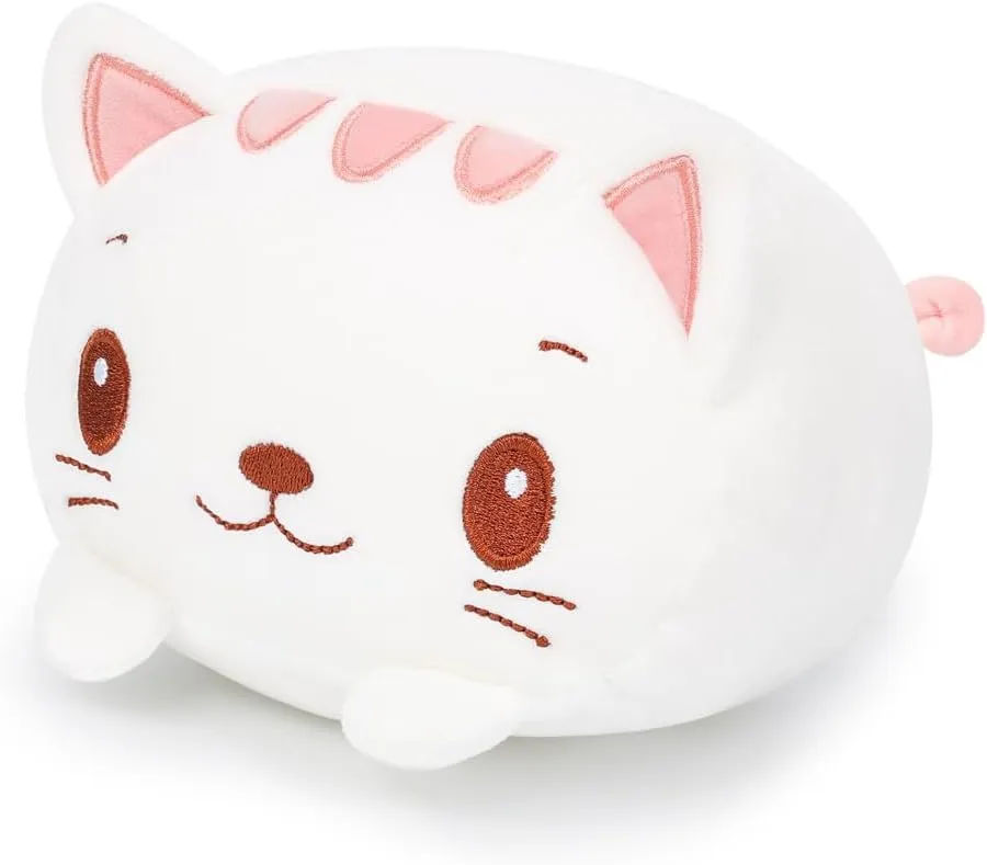AIXINI 23.6 inch Cute White Cat Plush Stuffed Animal Cylindrical Body Pillow,Super Soft Cartoon Hugging Toy Gifts