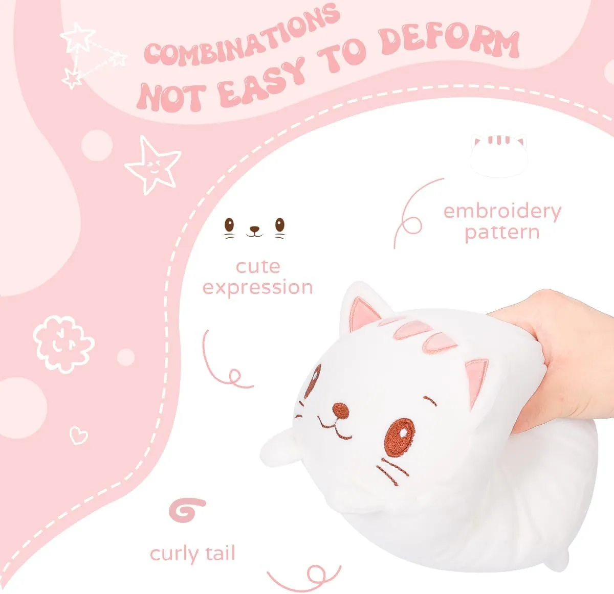 AIXINI 23.6 inch Cute White Cat Plush Stuffed Animal Cylindrical Body Pillow,Super Soft Cartoon Hugging Toy Gifts