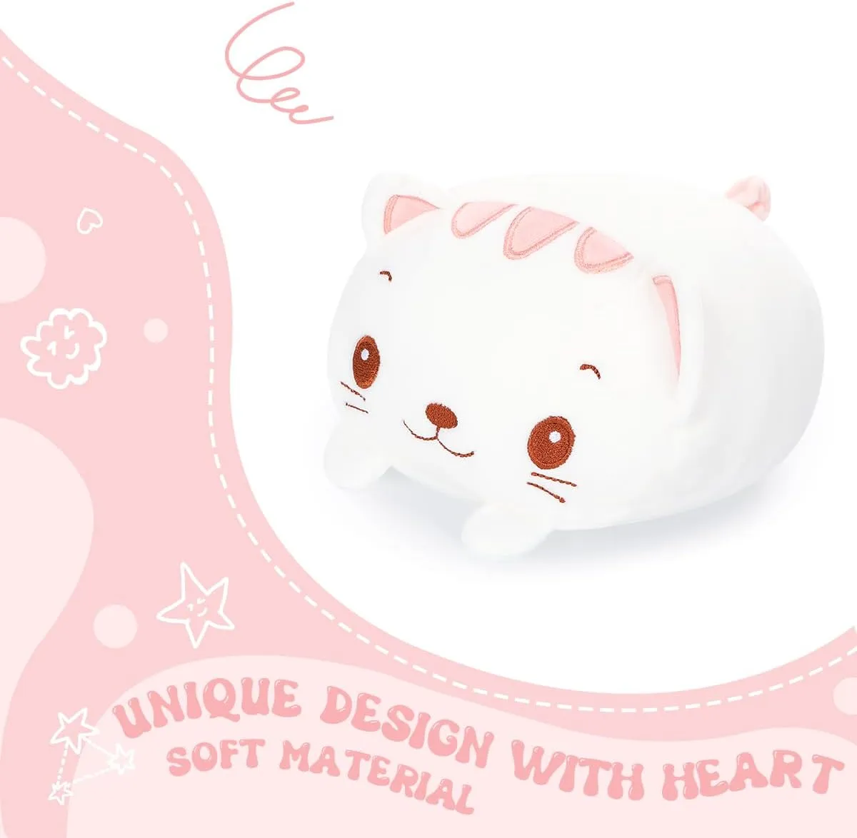 AIXINI 23.6 inch Cute White Cat Plush Stuffed Animal Cylindrical Body Pillow,Super Soft Cartoon Hugging Toy Gifts