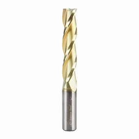 Amana Tool CNC Router Bits for 2D/3D Carving Flat Bottom, ZrN Coated, 46597, 0.10 Deg Straight Angle x 3/8 D x 1-3/4 x 3/8 Shank x 3 Inch Long x 3 Fl