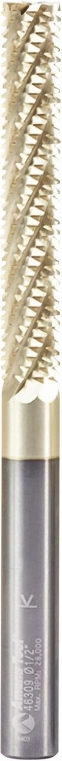 Amana Tool CNC Solid Carbide Honeycomb Cutting Hogger Spiral Router Bit, ZrN Coated, 46309, 1/2 Dia x 3 x 1/2 Shank x 3 Inch Long x 8-Flute