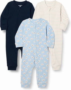 Amazon Essentials Unisex Babies' Cotton Zip-Front Footless Sleepsuit, Pack of 3