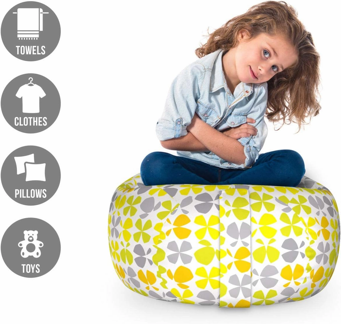 Ambesonne Abstract Storage Toy Bag Chair, Simplistic Cheery Repetitive Butterfly Symbolic Interpretation, Stuffed Animal Organizer Washable Bag, Small Size, Earth Yellow Pale Taupe