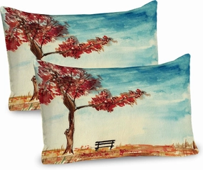 Ambesonne Tree Pillow Sham Set of 2, Watercolors Design of a Tree and Bench Earth Ecological Protection for Future Image, Quality Microfiber Bedding Item for All Seasons, 26" x 20", Orange Blue