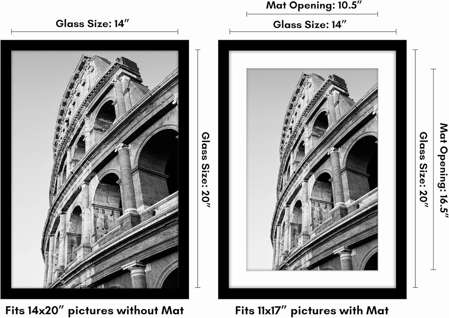 Americanflat 14x20 Picture Frame with Polished Plexiglass - Use as 11x17 Frame with Mat or Display 14x20 Photo Without Mat - Epic Collection - Wide Picture Frames for Wall Display - Black