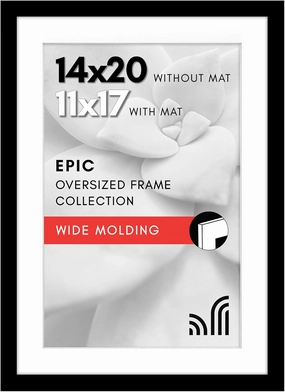 Americanflat 14x20 Picture Frame with Polished Plexiglass - Use as 11x17 Frame with Mat or Display 14x20 Photo Without Mat - Epic Collection - Wide Picture Frames for Wall Display - Black