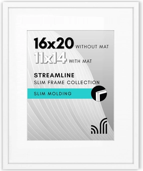 Americanflat 16x20 Picture Frame with Polished Plexiglass - Use as 11x14 Frame with Mat or Display 16x20 Photo Without Mat - Streamline Collection - Thin Border Picture Frames for Wall - White
