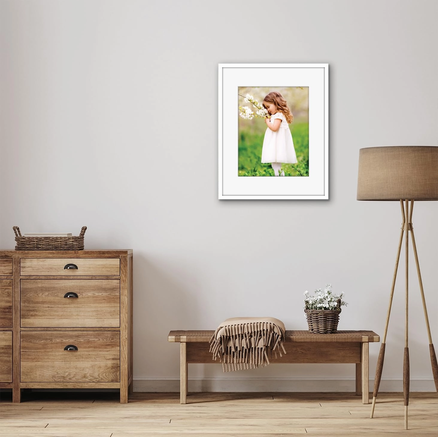 Americanflat 16x20 Picture Frame with Polished Plexiglass - Use as 11x14 Frame with Mat or Display 16x20 Photo Without Mat - Streamline Collection - Thin Border Picture Frames for Wall - White