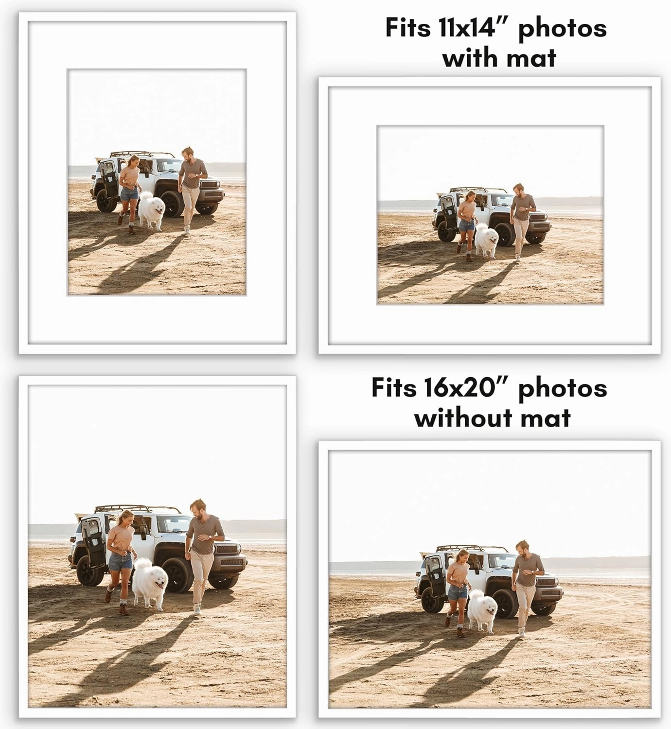 Americanflat 16x20 Picture Frame with Polished Plexiglass - Use as 11x14 Frame with Mat or Display 16x20 Photo Without Mat - Streamline Collection - Thin Border Picture Frames for Wall - White