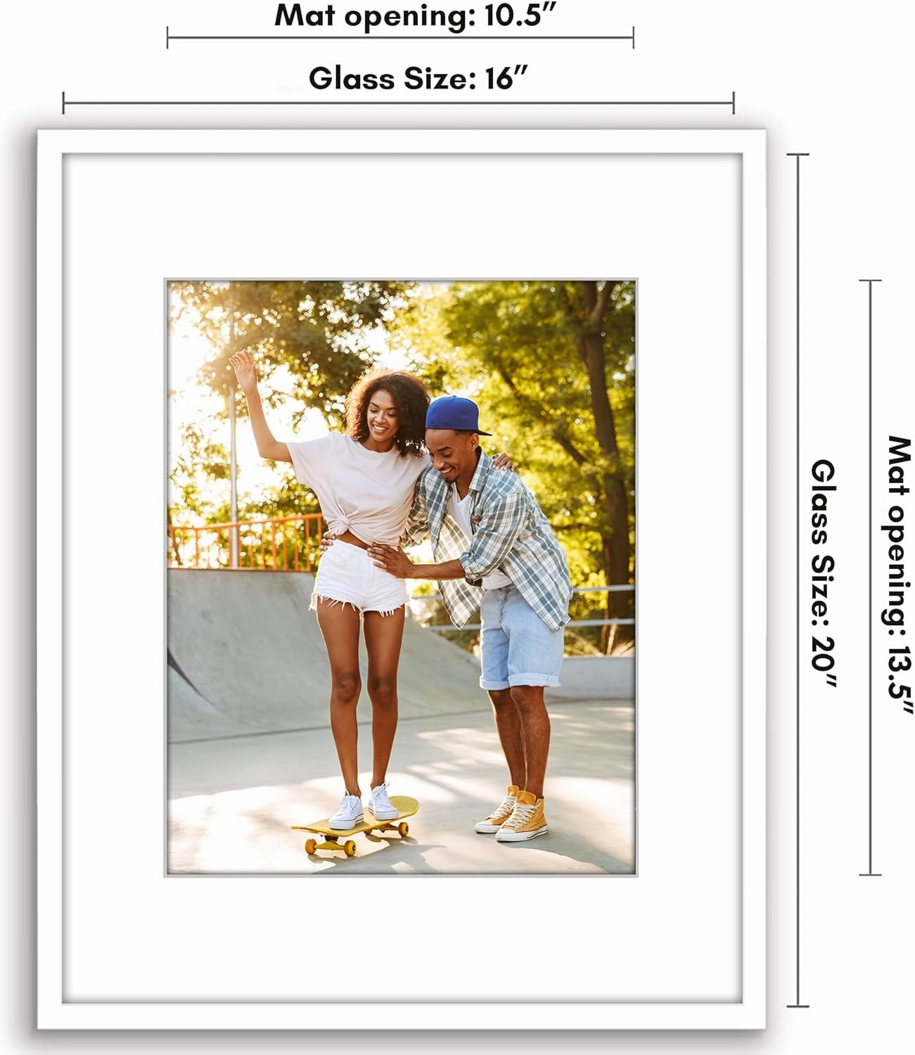 Americanflat 16x20 Picture Frame with Polished Plexiglass - Use as 11x14 Frame with Mat or Display 16x20 Photo Without Mat - Streamline Collection - Thin Border Picture Frames for Wall - White