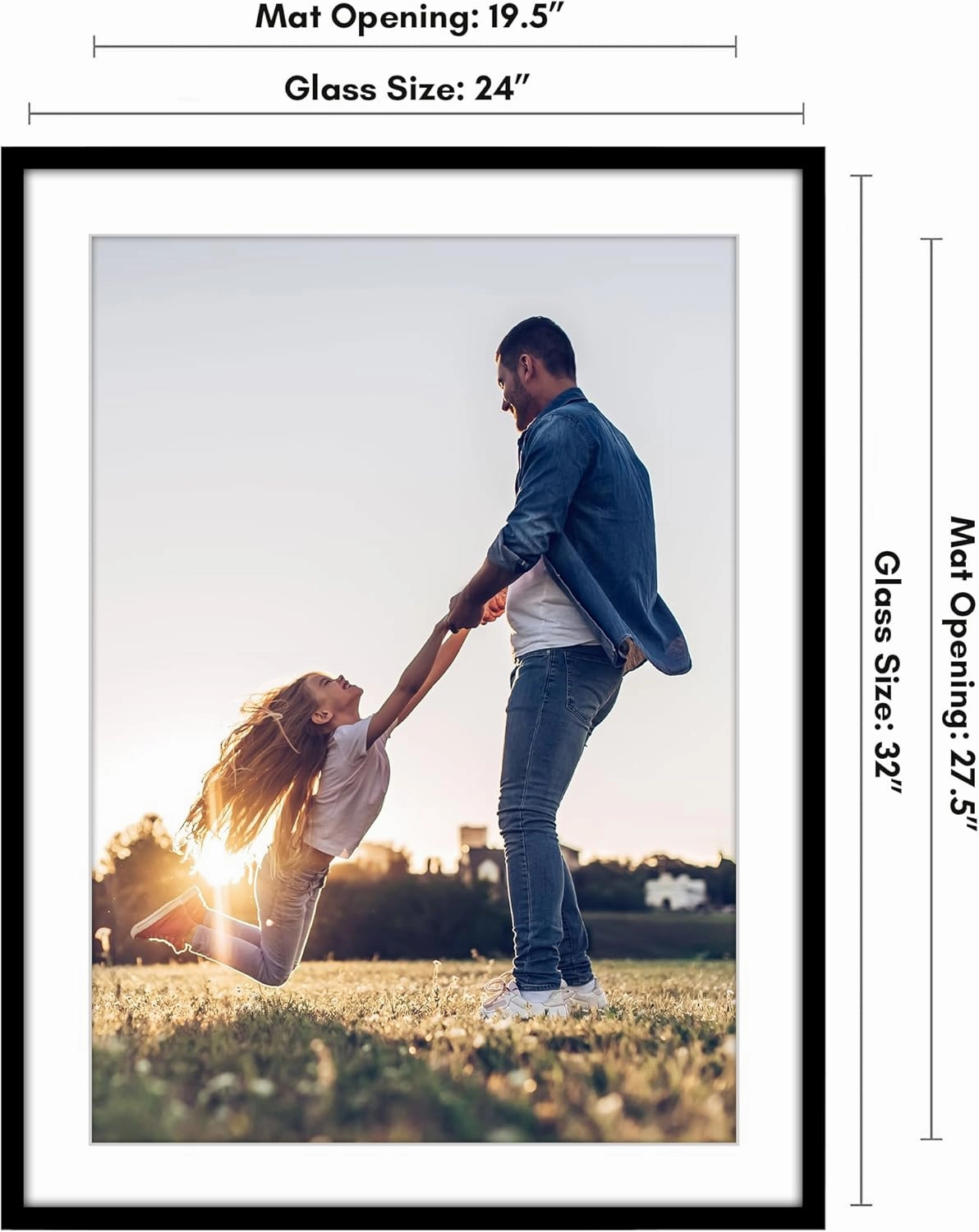 Americanflat 24x32 Poster Frame with Polished Plexiglass - Use as 20x28 Frame with Mat or Display 24x32 Photo Without Mat - Streamline Collection - Thin Border Picture Frames for Wall - Black